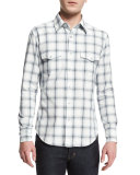 Western-Style Large-Check Sport Shirt, Indigo
