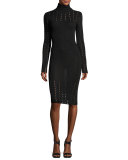 Cathie Pointelle Turtleneck Top, Black