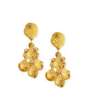 Gold-Plated Hammered Disc Clip Drop Earrings