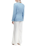 Wide-Leg Linen Side-Zip Pants, White 