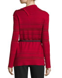 Striped Asymmetric-Turtleneck Sweater, Ruby