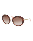 Round Gradient Plastic/Metal Sunglasses, Brown/Pink