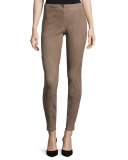 Suede Zip-Cuff Slim-Leg Pants, Portobello