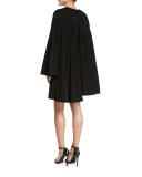 Long-Sleeve Pleated-Back Cocktail Dress, Black