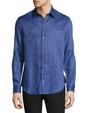 Fine-Stripe Sport Shirt, Navy Blue