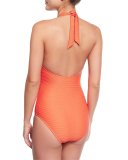 Cayman Islands V-Bar Halter One-Piece Swimsuit, Red