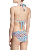 Printed Center-Ring Halter Swim Top