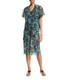 Rose-Print Coverup Midi Dress