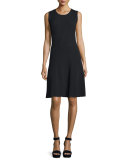 Sleeveless Ribbed A-Line Dress, Black