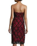 Alix Embroidered Strapless Sweetheart Dress, Black/Red