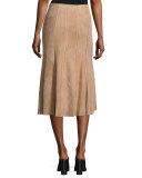 Aria Suede Godet Midi Skirt, Teak