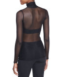 Celena Sheer Mesh Turtleneck Top, Black