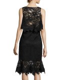 Attitude Sleeveless Lace Flounce Cocktail Dress