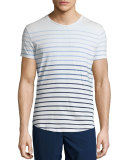 Gradient-Stripe Short-Sleeve T-Shirt, White/Blue