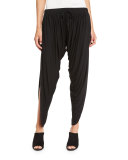 Shirred Drawstring Harem Pants, Black