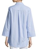 Jenna Chambray Tiered-Ruffle Blouse, Blue/White