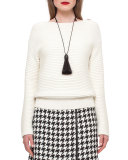 Ribbed Knit Zip-Shoulder Sweater