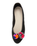 Bo Pompom Suede Ballerina Flat, Black