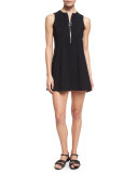 Ring Zip Round-Neck Dress, Black