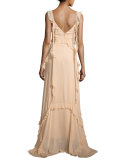 Catherine Sleeveless Silk Ruffle Gown, Eggshell