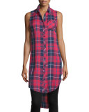 Jordyn Plaid Sleeveless Tunic, Cranberry/Navy/White