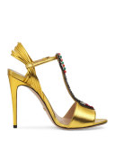 Allie Arrow-Appliqué Leather Sandal, Oro