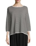 Striped 3/4-Sleeve Interlock Top, Bone/Black