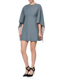 Kimono-Sleeve Two-Tone Mini Dress, Blue/Pink