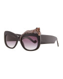 Rose et la Mer Leopard Sunglasses, Black