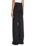 Button-Tab Wide-Leg Trousers, Black