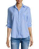 Eileen Button-Front Poplin Shirt, Indigo
