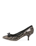 Ginni Bow Python-Print Pump, Pewter