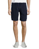 Solid Linen Cargo Shorts, Bleu Marine