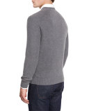 Mixed-Textured Crewneck Sweater, Granite