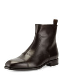 Leather Brogue Ankle Boot, Dark Brown 