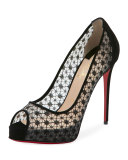 Very Lace Platform 120mm Red Sole Pump, Black