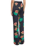 Floral Straight-Leg Pants, Black