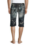 Distressed Slim-Fit Faded Denim Shorts, Black