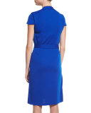 Milano Knit Cap-Sleeve V-Neck Topper, Azzurine