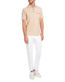 Leather-Trim Polo Shirt, Cream