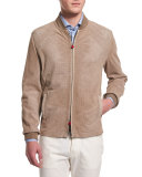 Perforated Suede Bomber Jacket, Tan