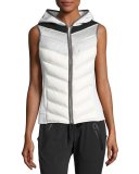 Packable Quilted Moto Vest with Hood, Gray/White