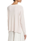 Ribbed High-Low Crewneck Sweater, Light Pink