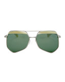 Hexcelled Capped Monochromatic Sunglasses, Silver/ Green
