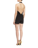 Dephine Halter V-Neck Short Jumpsuit, Black