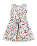 Sleeveless Botanical Flora Cotton Party Dress, Multicolor, Size 4-14
