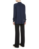 Long-Sleeve Silk Blouse, Coastal Blue