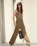 Crystal-Trim Sleeveless Blouse, Taupe
