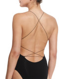 Sleeveless Cross-Back Jersey Bodysuit, Black