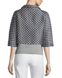 Diamond-Print One-Button Swing Jacket, Gray/Multi
